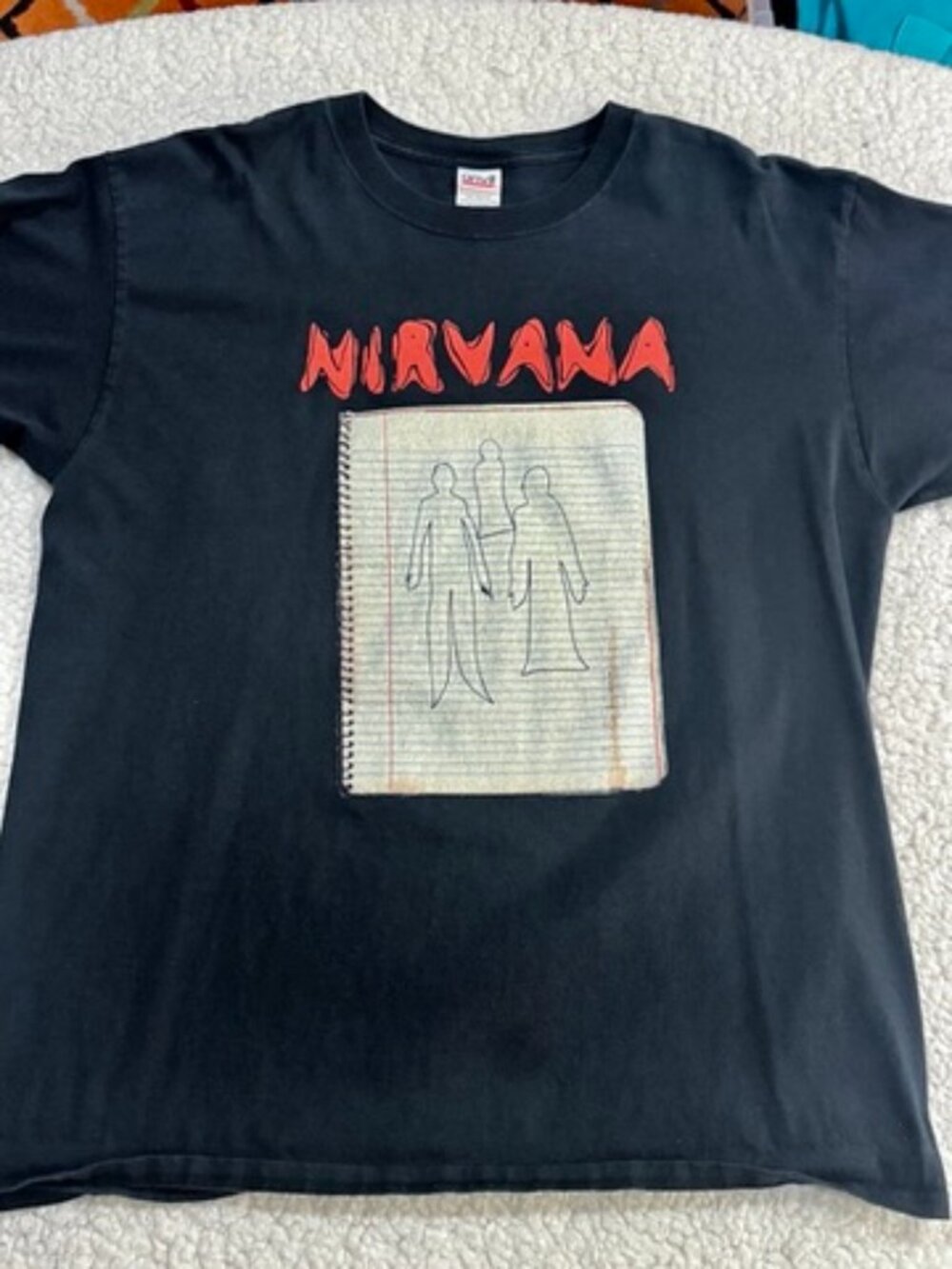 Vintage 2003 Nirvana Ghost Notebook T-Shirt Size XL Anvil Tag Kurt Cobain Art